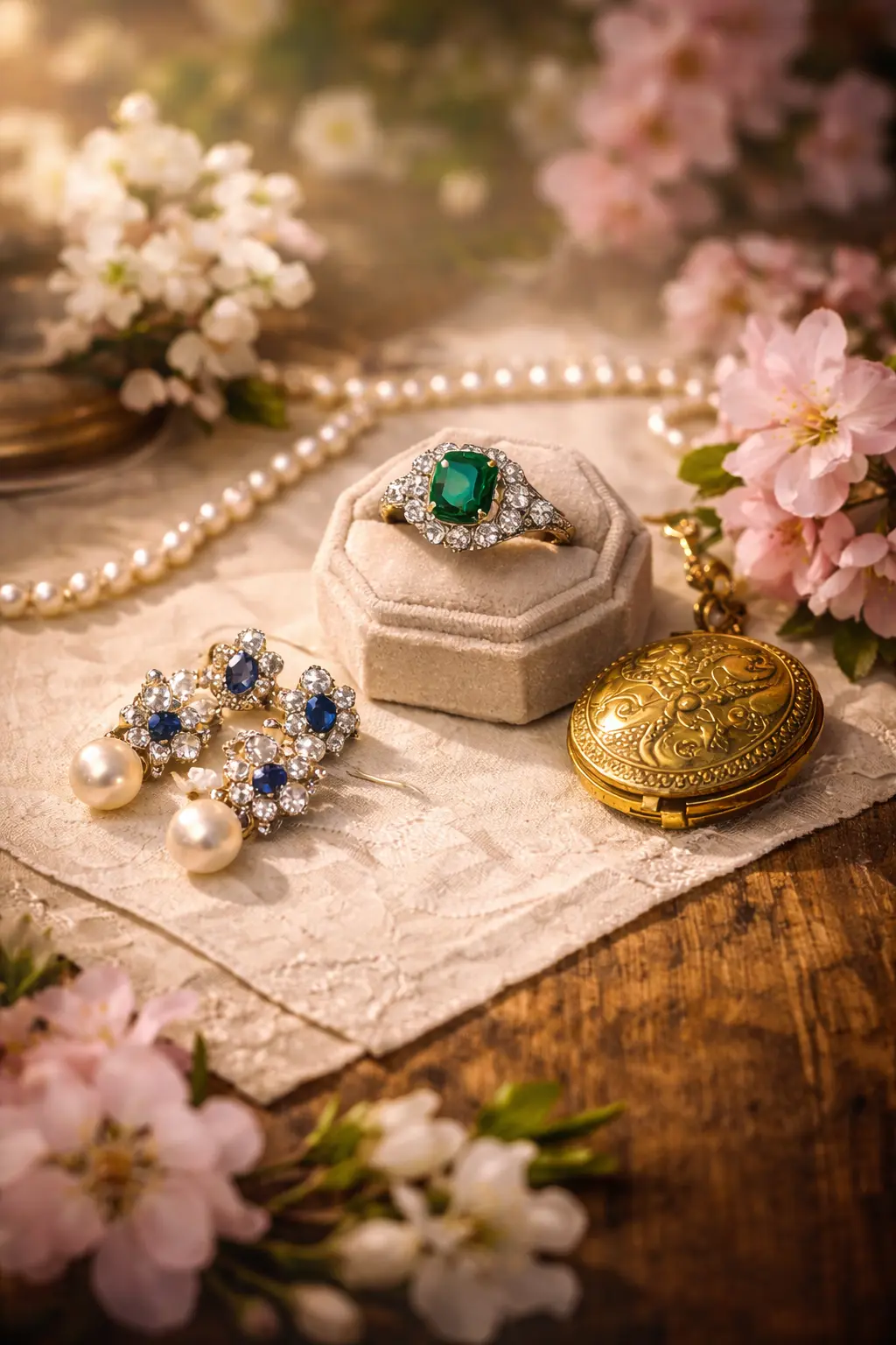 Timeless Vintage Emerald and Pearl Styling