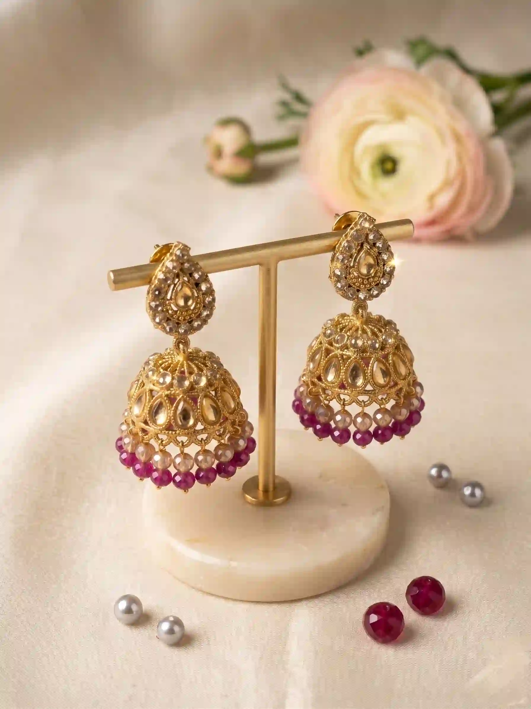 Aura Gold & Berry Jhumkas