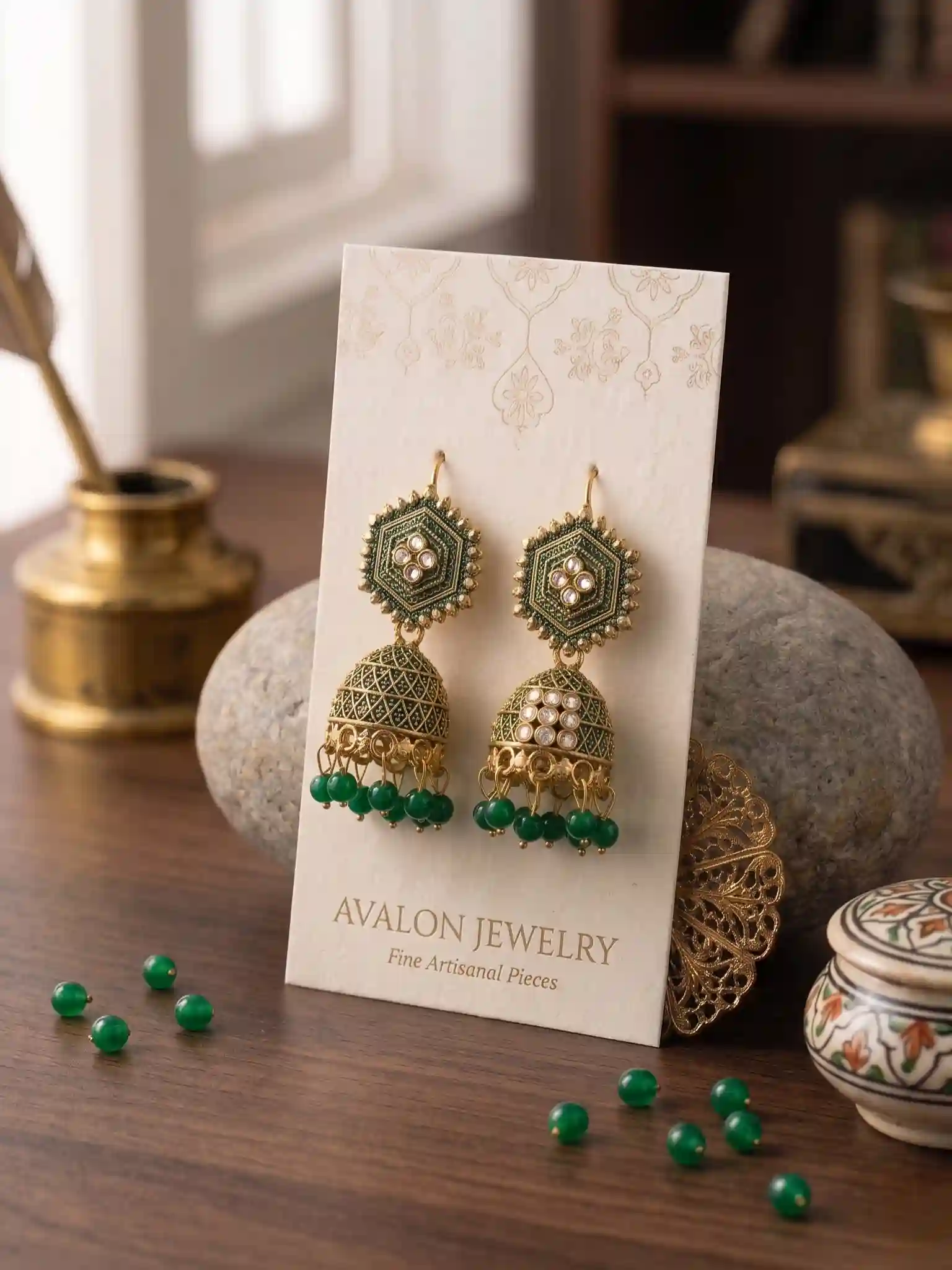 Green Blossom Jhumkas