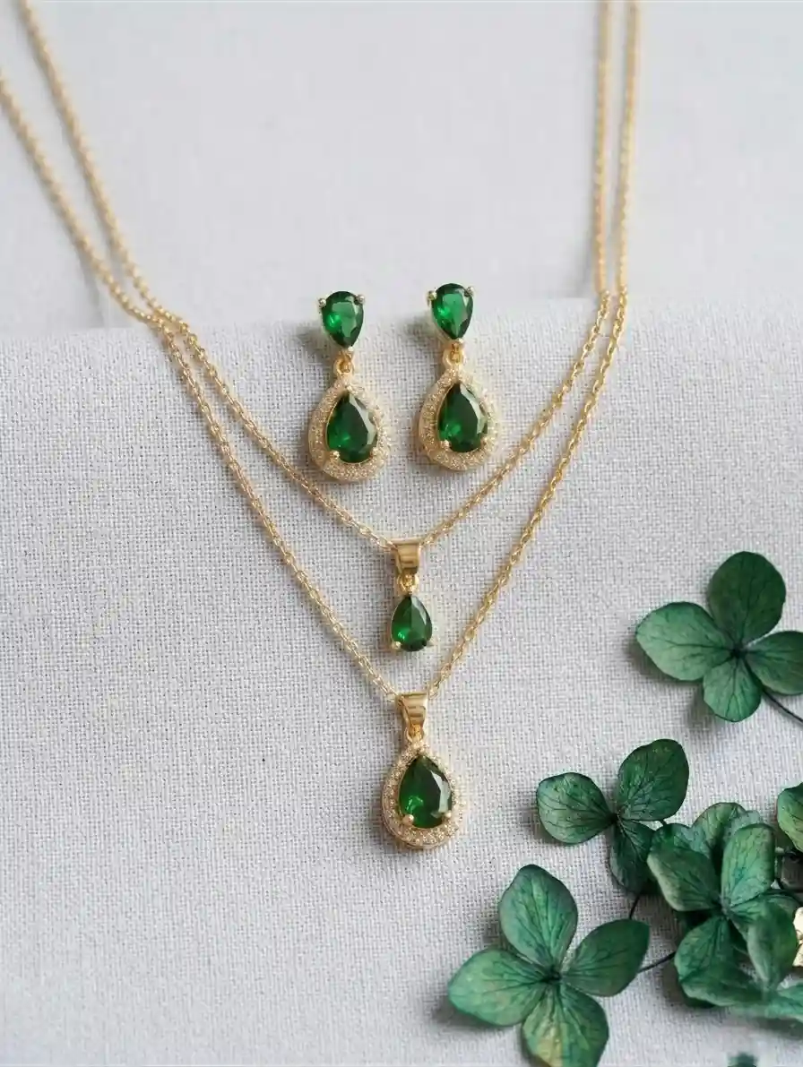 Emerald Drop Jewelry Set